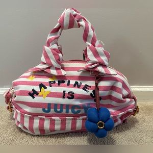 Juicy Couture, pink and white striped, medium sized hand bag.